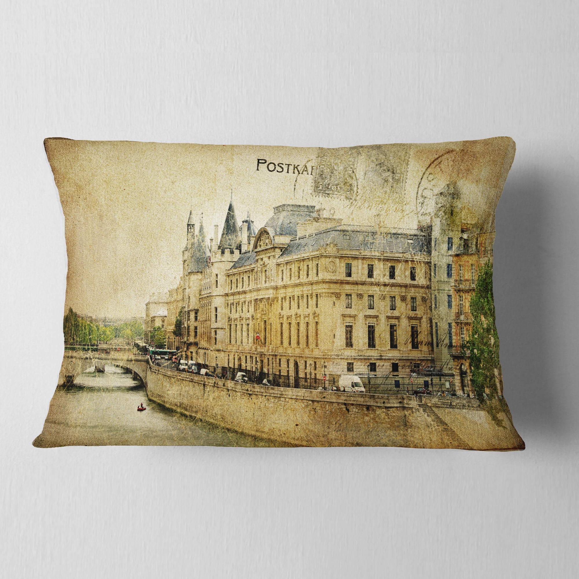 Designart Old Parisian Cards - Abstract Throw Pillow - 12x20