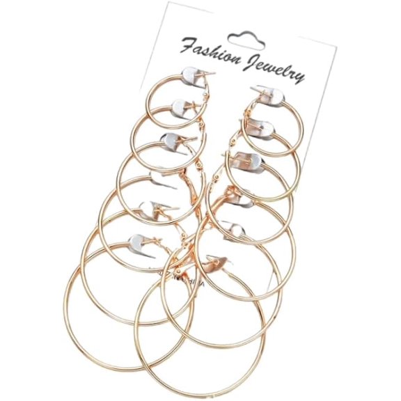 6 Pairs 14K Top Gold Plated Hoop Earrings Big Hoop Earrings Set Stainless Steel Gold Silver Plated Hoop Earrings Hypoallergenic Hoops Women's Earrings Loop Earrings Set(Gold）[f918]