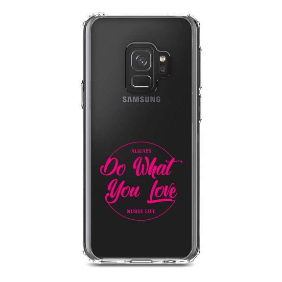 DistinctInk Clear Shockproof Hybrid Case for Samsung Galaxy S9 (5.8" Screen) - TPU Bumper Acrylic Back Tempered Glass Screen Protector - Always Do What You Love - Nurse Life Pink