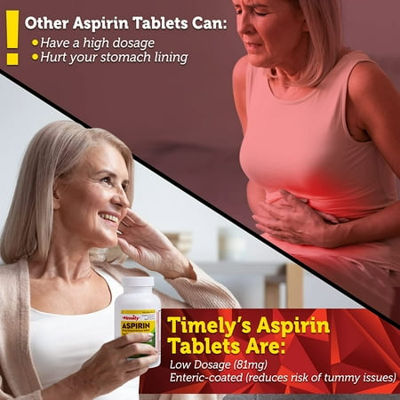 Timely - Low Dose Aspirin 81mg - 1000 Count - Compared to Bayer Low Dose - Safety Coated Tablets
