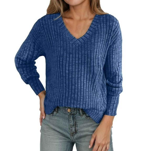 Women's Sweaters Fall Sweaters for Women Women's Solid Color Fashionable Casual Loose Long Sleeved V Neck Sweatshirt Sweater Top
