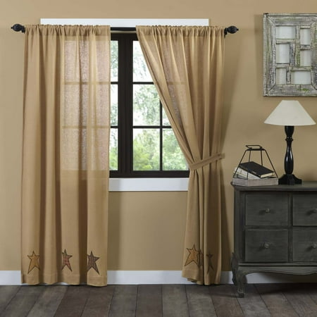 Window Cotton Natural Tan Primitive Curtains Sutton Burlap Star Rod Pocket Cotton Tie Back(s) Appliqued Cotton Burlap Star Panel Pair ()