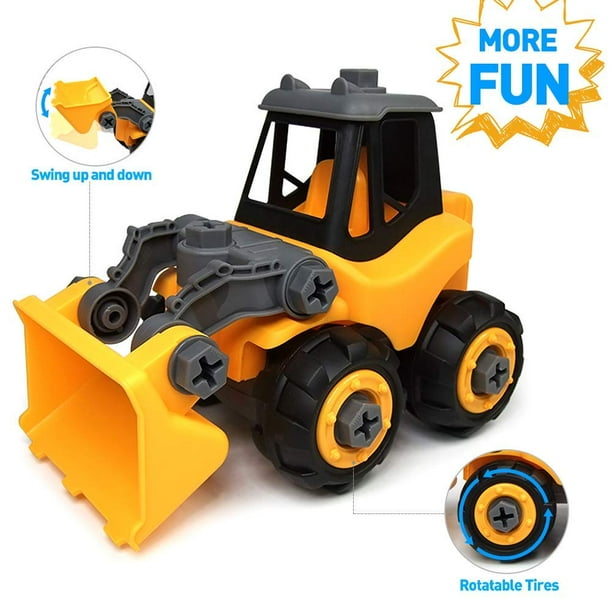 WisToyz Construction Take Apart Trucks Learning Toys, W Toy Drill - Dump Truck, Bulldozer Truck 