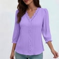 thumbnail image 2 of THDHVS Womens Shirts,Tops for Women Trendy,Women 3 4 Sleeve V Neck Lace Trim Blouse Solid Color Casual Dress Shirt, 2 of 4