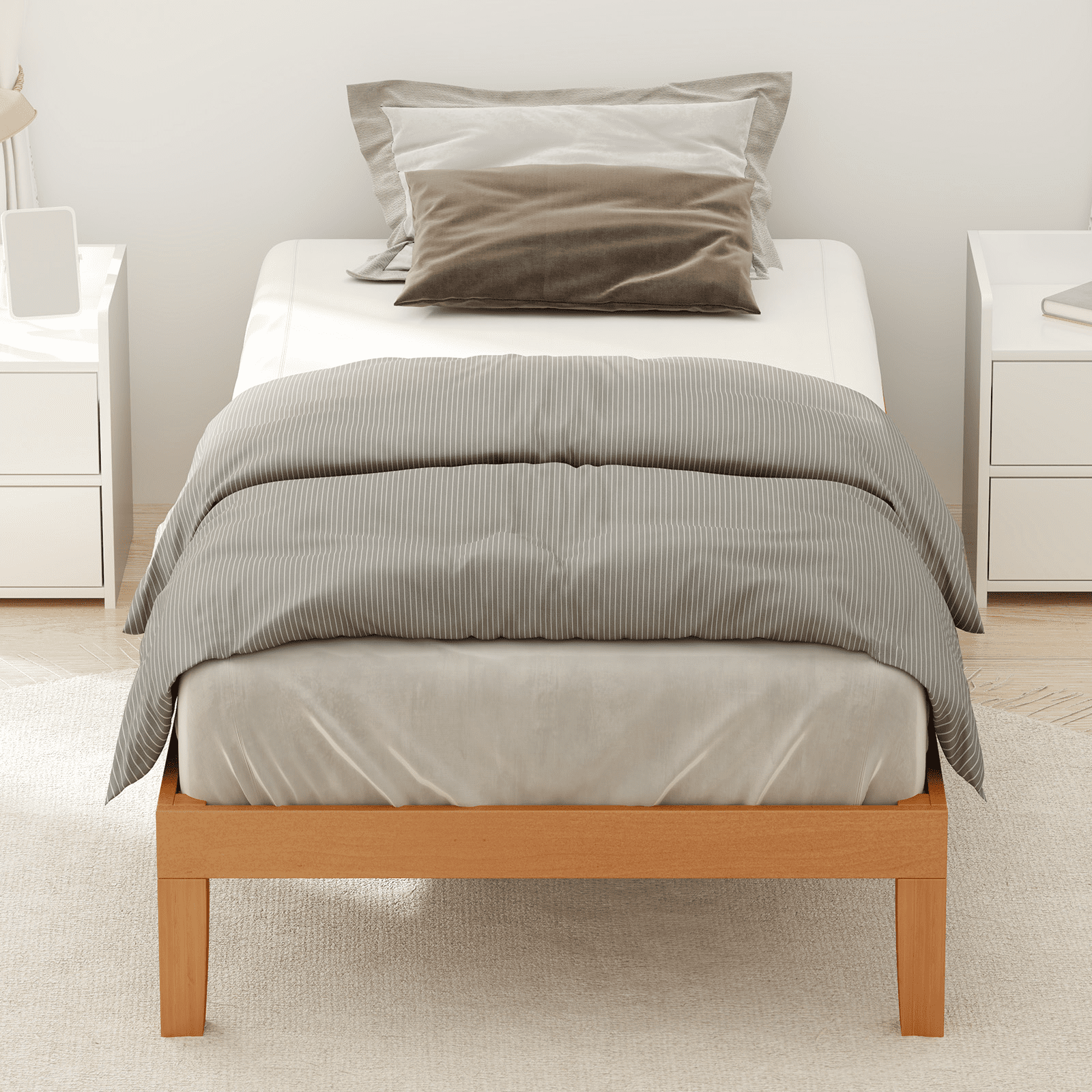 MAYEERTY Full Size Wood Bed Frame, Wooden Platform Bed Frame Mattress Foundation with Support Slats, Natural Pine
