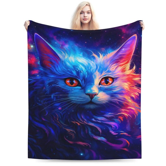 Space Cat Blanket Gifts for Cat Lovers Colorful Galaxy Cat Flannel Throw Blankets for Home Couch Bed Sofa Soft Fuzzy Lightweight Decor All Season 50x40