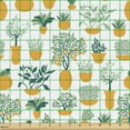 thumbnail image 2 of Lemons Fabric by the Yard, Tropical Citrus Blossoms in Pots Print on Plain Background, Decorative Upholstery Fabric for Sofas and Home Accents, Marigold Almond Green by Ambesonne, 2 of 5