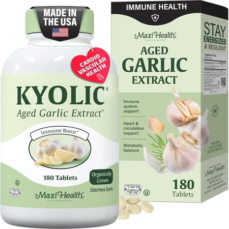 Maxi Health Kyolic Aged Garlic – Immune Support Supplement for Adults – Kosher, Vegetarian – 180 Tablets