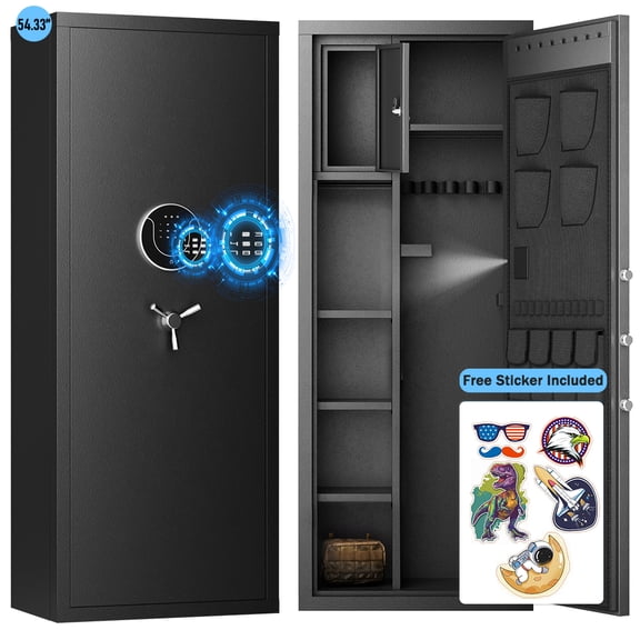 Kavey 16-22 Large Digital Gun Safe, Unassembled Gun Safe with Adjustable Shelf & Gun Rack, Heavty-Duty Gun Cabinet for Home and Shotgun, Large Gun Cabinet with Mute Function & Dual Alarm
