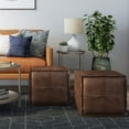 thumbnail image 2 of SIMPLIHOME Brody Square Pouf - 18 inch Wide Upholstered Vegan Leather Ottoman in Distressed Dark Brown, Boho Footstool, Coffee Table or Extra Seating for Living Room or Bedroom, Assembled, 2 of 5