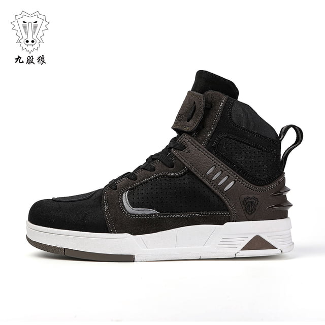 Botas de Moto para Todo el Año, Calzado de Cuero para Motociclistas,Gris negro-37