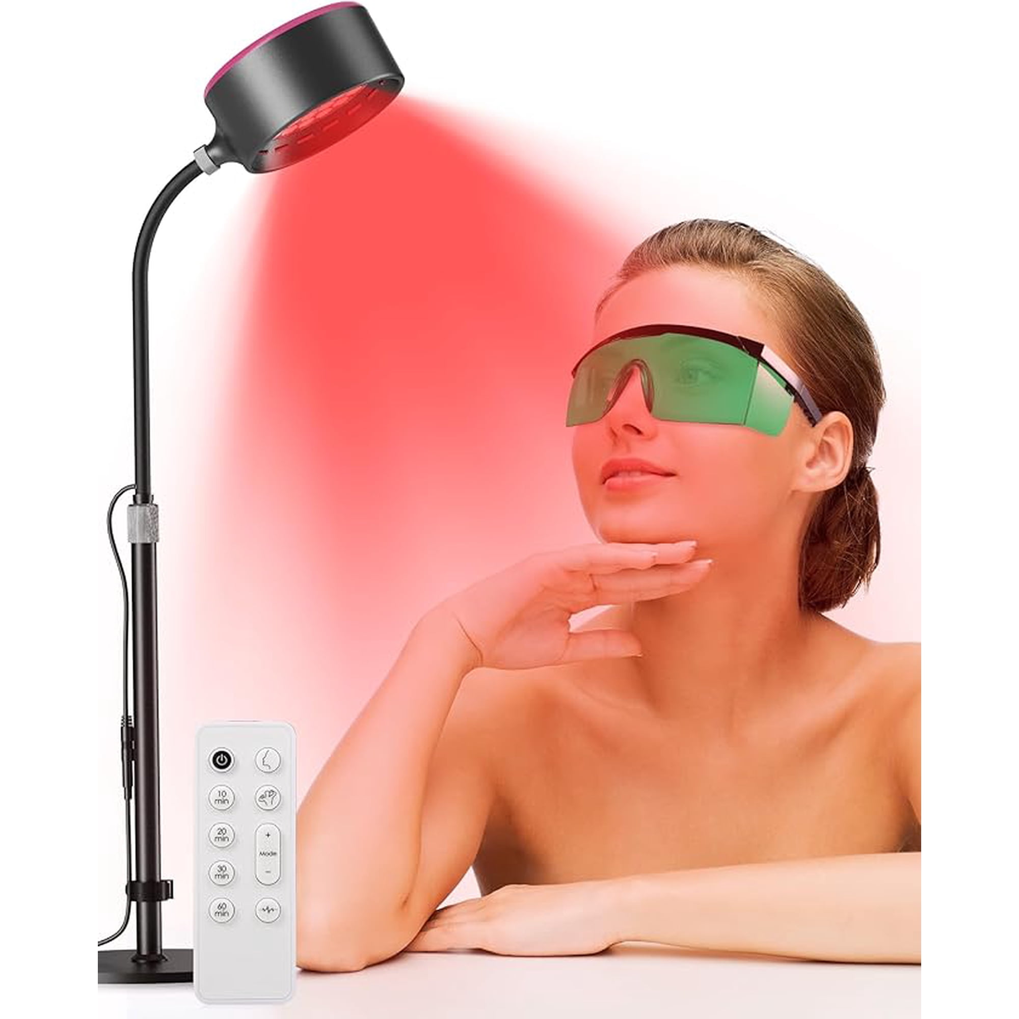 Infrared Light for Face Dual-Mode 660nm & 850nm Near Infrared & Red Light Lamp for Skin Revitalization and Care with Adjustable Stand Remote & Touch Control Timer Eye Protection Glasses
