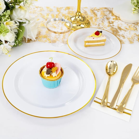 350 PCS Elegant White and Gold Disposable Dinnerware Set