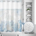 thumbnail image 2 of No Hook Shower Curtain, Blue Seahorse Coastal Shower Curtains for Bathroom with See Through Top Window, Summer Beach Nautical Ocean Coral Waterproof & Washable Bath Curtain Stall 48"x72", 2 of 9