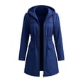 thumbnail image 4 of BRGZLK Rain Coats for Women Trendy Zip Up Solid Color Long Sleeve Hooded Lightweight Long Waterproof Jackets Elastic Waist Casual Outdoor Hiking Raincoats Blue L, 4 of 8