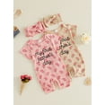 thumbnail image 2 of BemeyourBBs Newborn Baby Girl My First Fathers Day Outfit Baby Girl Summer Clothes Ribbed Romper Letter Embroidery Rose Print Short Sleeve Jumpsuit and Bow Headband 2Pcs Set, 2 of 8