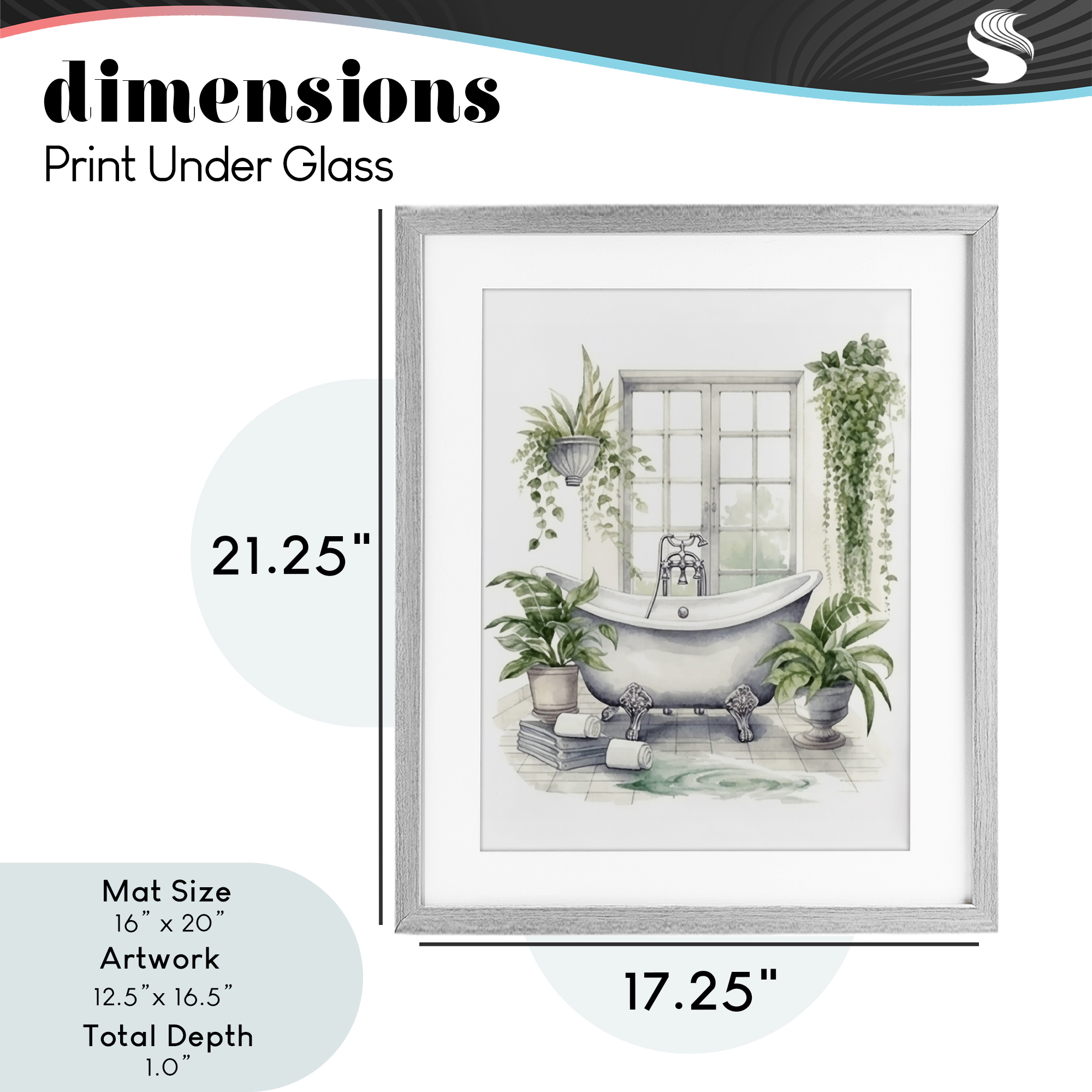 Lush Greenery Bathtub & Window Gray Framed Print Under Glass, design by Lettered and Lined