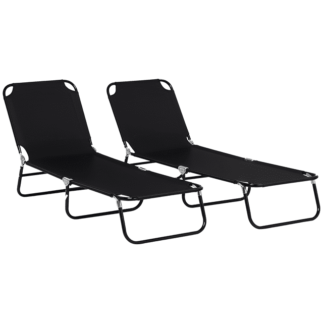 Outsunny Folding Outdoor Lounge Chair with Adjustable Backrest - Set of 2, Black
