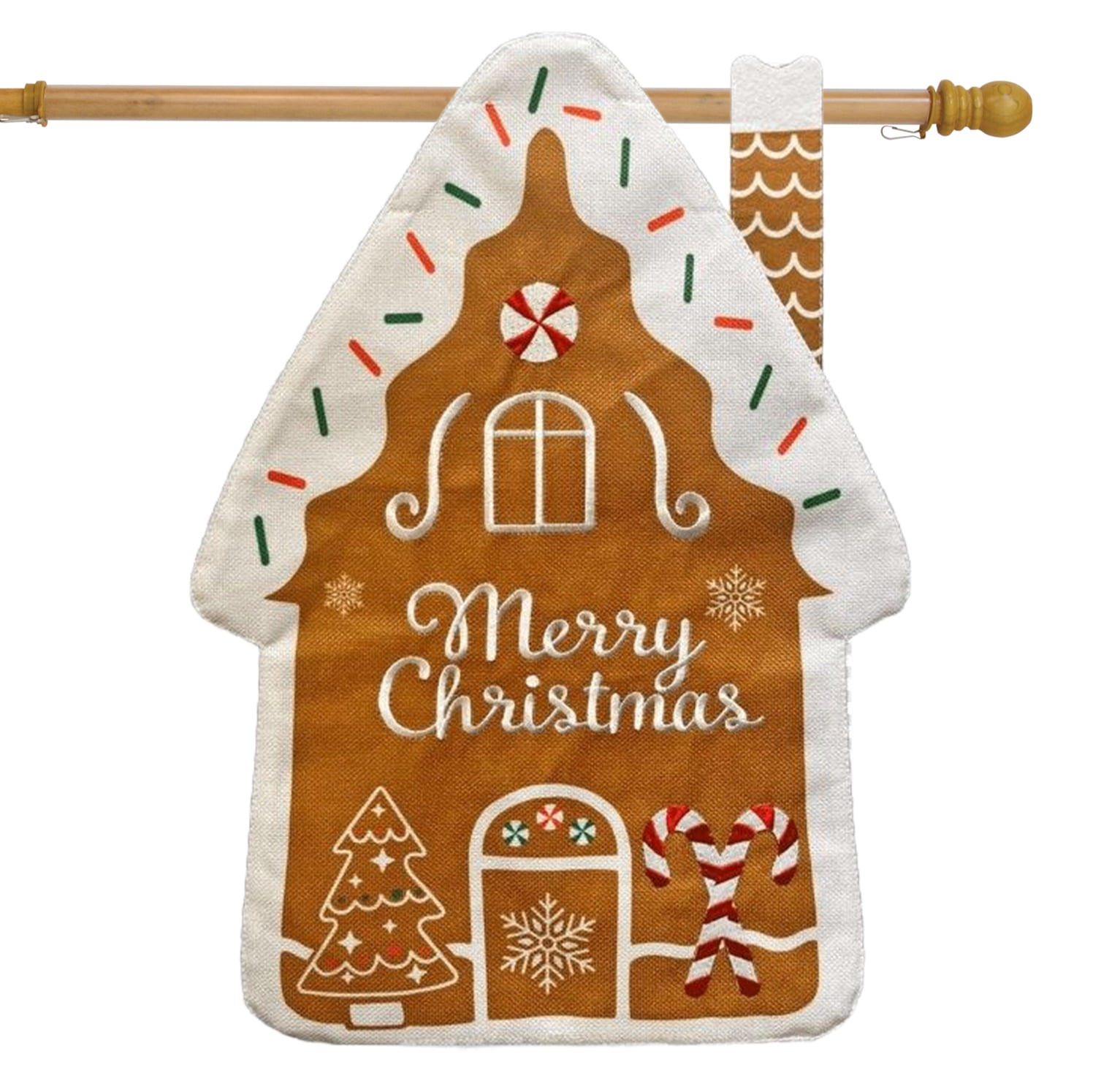 Briarwood Lane Christmas House Flag 40x28 For Outdoor Gingerbread House Burlap For Christmas House Flag