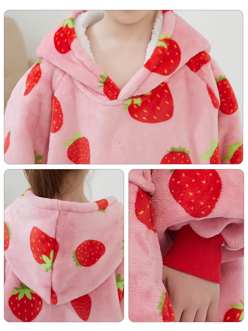 Markdang Kids Wearable Blanket Hoodie - 29.5" Long Sherpa Oversized Sweatshirt With Star Pocket