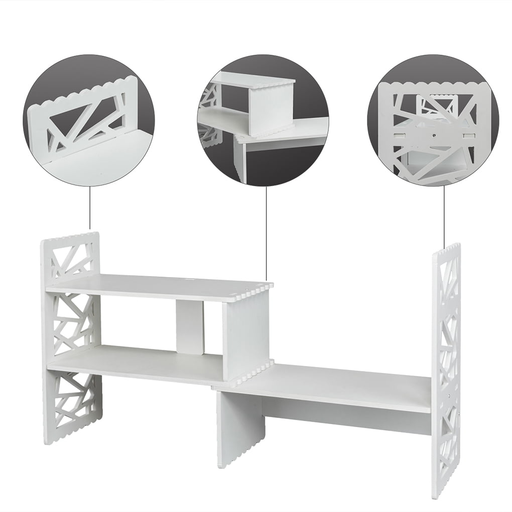 ZSLLO White PVC Openwork Freestanding Book Shelf with Drawer Desk Top Organization Caddy Desktop Bookshelves Make Up Organizer Cookie Rack