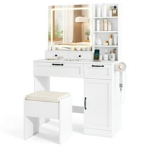 Gymax Vanity Set w/Cushioned Stool Makeup Table w/Adjustable Lighting Mode Brightness