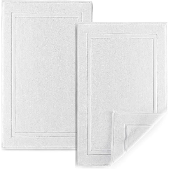 PinesC Ensemble de Tapis de Bain GLQGS / 2 Pack de Serviettes en Coton Ultra Douces et Absorbantes / Tapis de Bain pour Hôtel, Spa, Douche et Salle de Bain [Pas de Tapis de Bain] / Lavable en Machine - Blanc 22 X 34