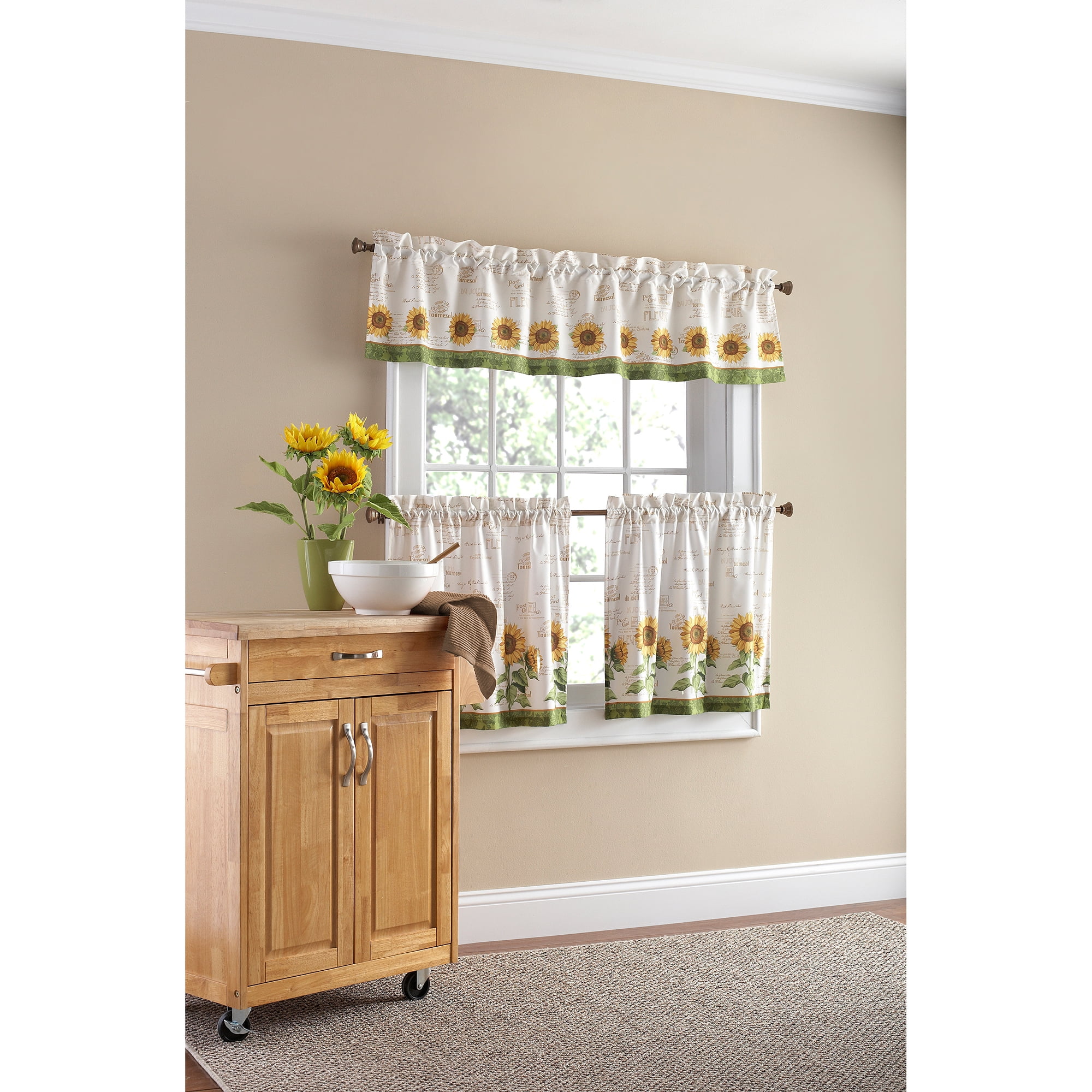Mainstays Sunflower 3Piece Kitchen Curtain Set