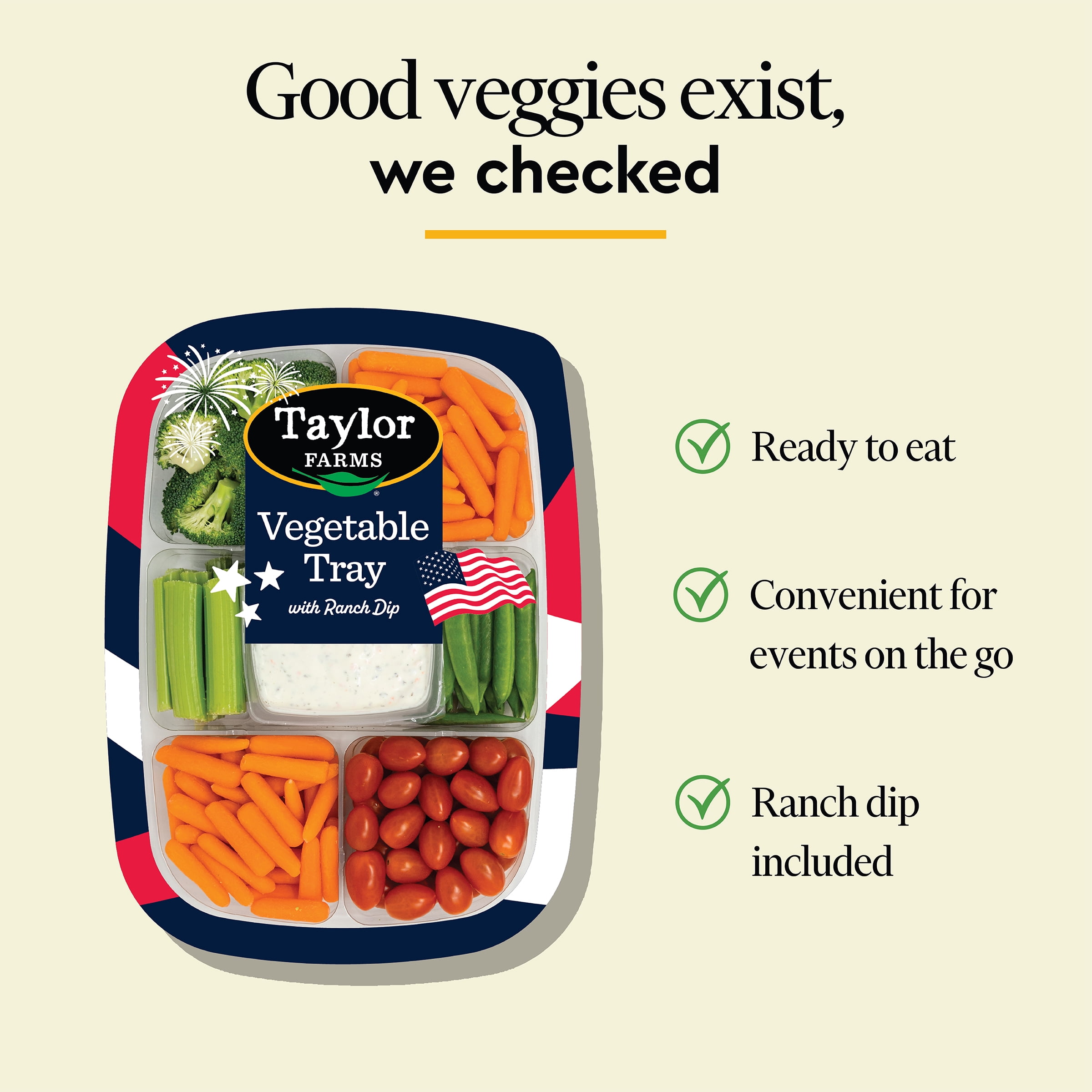 Taylor Farms Snap Peas & Tomatoes Vegetable Tray with Ranch Dip, 40 oz, Fresh