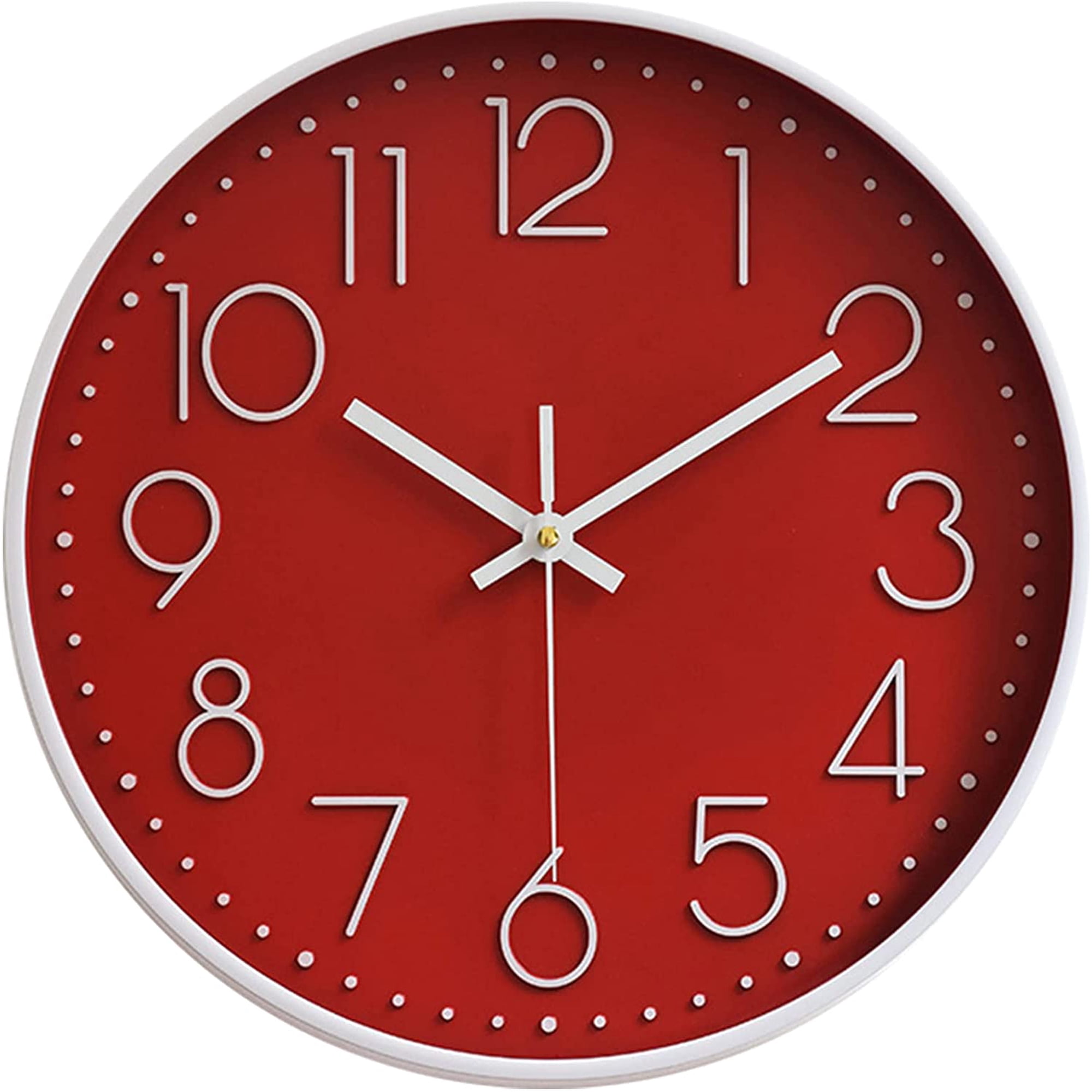 Wall Clocks Battery Operated Non-Ticking Red Clock 12 Inch Kitchen Wall Clock Quartz Silent Movement Large Decorative Clock Arabic Numerical for Home Office Decor - Red