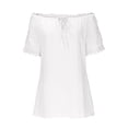 thumbnail image 4 of Pejock Women Summer Casual Cold Off Shoulder Tshirts Lace Patchwork Short Sleeve Tops Oversized Women's Loose Dressy Tops Shirt Blouse S-5XL, 4 of 6