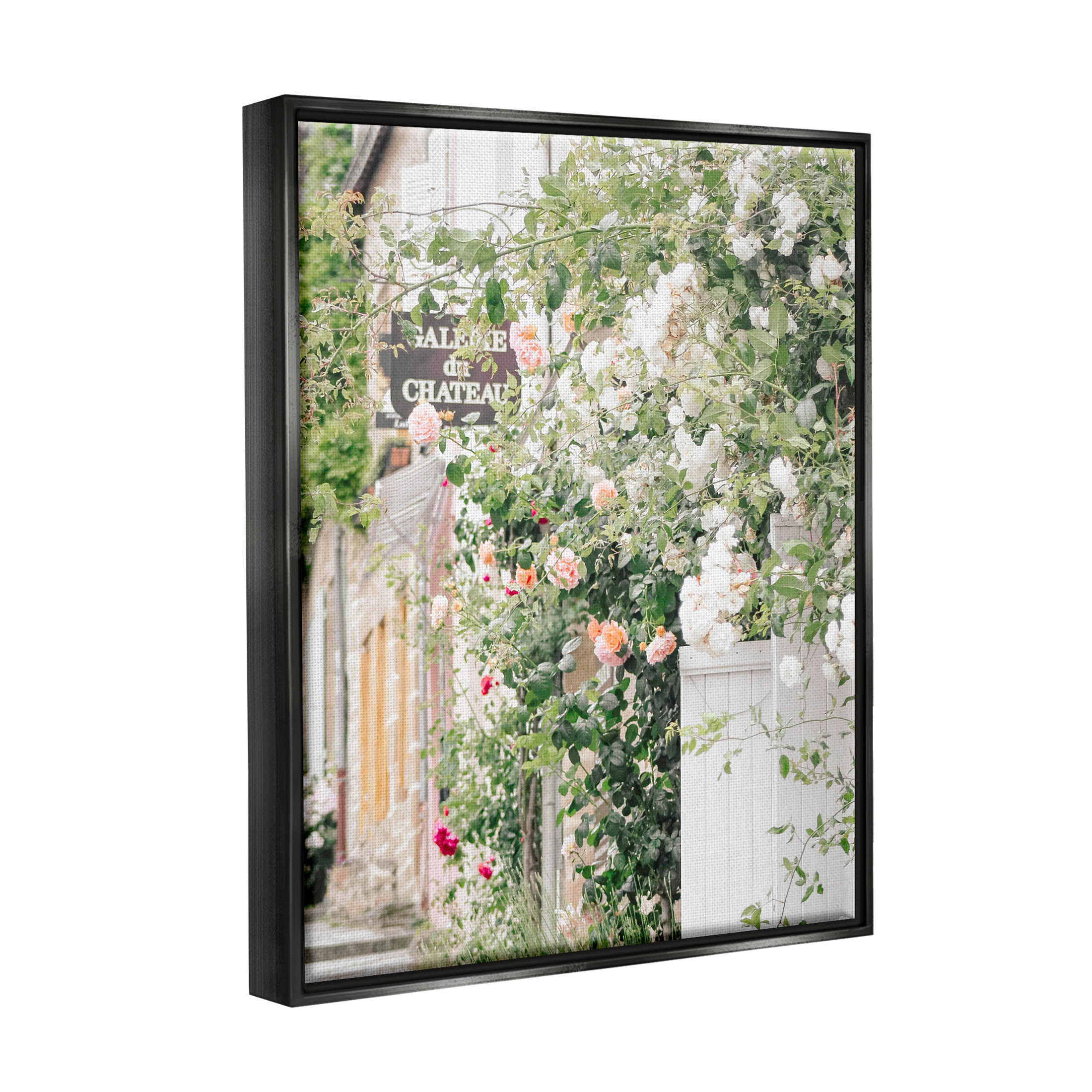 Roses Blooming French Neighborhood Town & City Photograph Jet Black Framed Art Print Wall Art