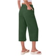 thumbnail image 7 of CBASIHI Womens Cotton Linen Capris with Pockets- Elastic Waist Drawstring Summer Casual Baggy Wide Leg Beach Pants Army Green Size 2XL, 7 of 7