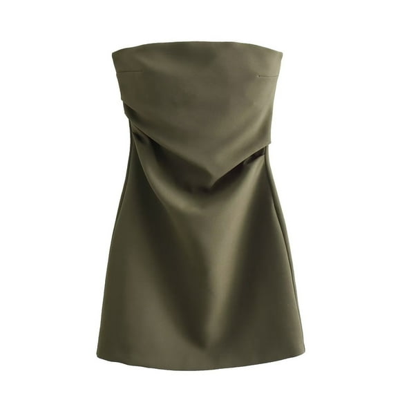 Women's Strapless Tube Cut Out Back Pleated Mini Dress Solid Color Elegant Classy Trendy Dresses