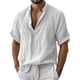 thumbnail image 1 of Camisas de Verano Casuales de los Hombres Lino Cuello de Manga Corta para la Playa Holiday Street Wear, 1 of 5