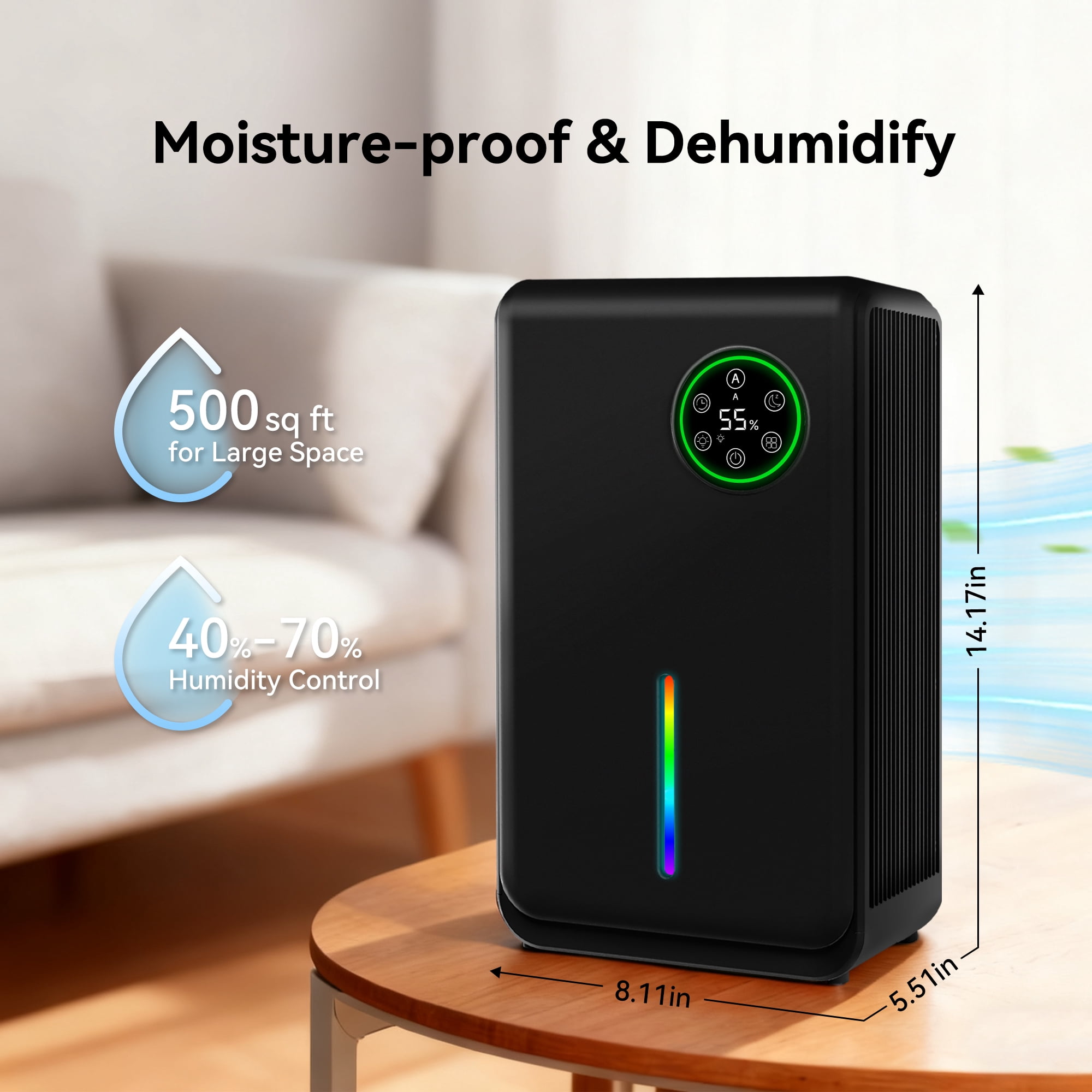 Semiconductor Dehumidifier (120oz High-Capacity Dehumidification) LED, with Smart Remote Control, Timer, 7-Colour Ambient Lighting, Drain Hose, Sleep Mode, Energy-Efficient Dehumidifier 02