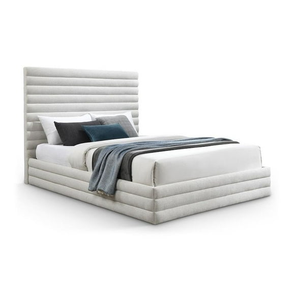 Meridian Furniture Maxwell Cream Linen Textured Fabric Queen Bed