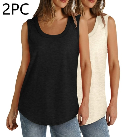 Yotami 2-Pack Plus Size Tank Top for Women Solid Color Round Neck Y2K Running Tops for Beach