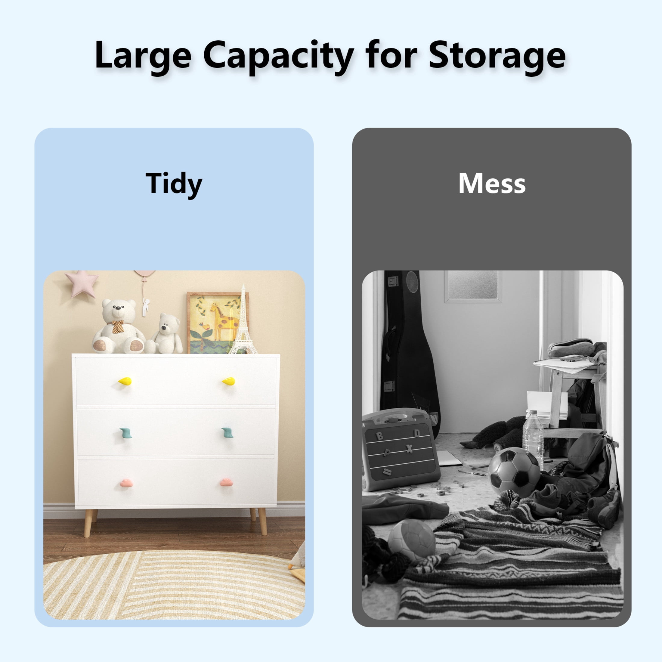 Noble House Godfrey 31.5" Kids 3-Drawer Dresser, Nursery Storage Cabinet, Anti-Tip Baby Nightstand, White
