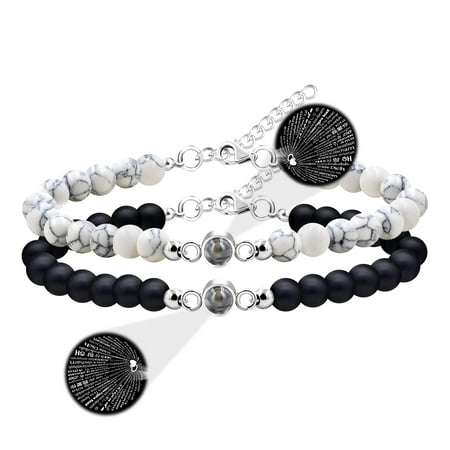 100 Languages I Love You Projection Bracelets Set for Couples, White Turquoise and Black Agate I Love You You Bracelets for Men and Women Y3058