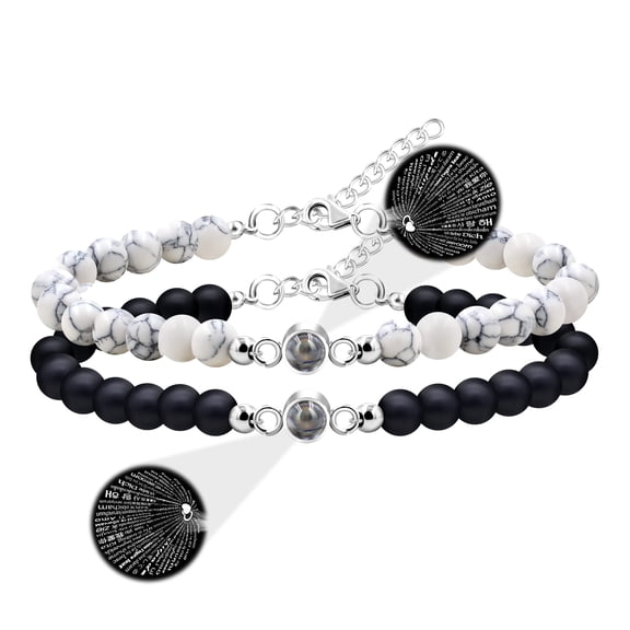 100 Languages I Love You Projection Bracelets Set for Couples, White Turquoise and Black Agate I Love You You Bracelets for Men and Women Y3058