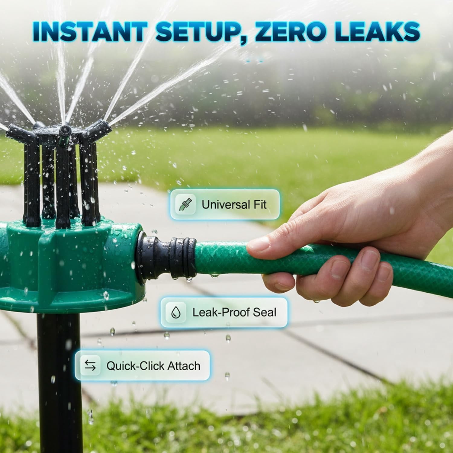 360° Degree Multi-Directional Lawn Sprinkler, Adjustable Garden Irrigation Sprinkler with 12 Flexible Spray Nozzles and Rotating Multi-Arm Head for Yard, Grass, Flower Beds and Roof Cooling (3PC)