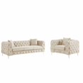 thumbnail image 2 of Morden Fort Modern Contemporary 2 Piece of Accent Chair and Sofas Set with Deep Button Tufting Dutch Velvet, Solid Wood Frame and Iron Legs-Beige, 2 of 7