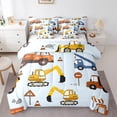 thumbnail image 1 of YST 7Pcs Cartoon Car Comforter Set - Construction Excavators Bed in a Bag, Queen Size, Cyan, 1 of 5
