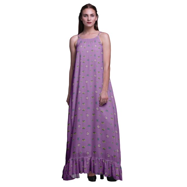 Bimba Robe de Nuit Imprimée à Pois et Papillons Lavande2 pour Femmes, Robe Maxi à Bretelles Spaghetti, X-Small