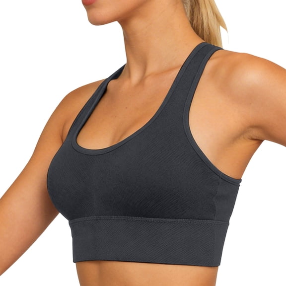 Wang6 Cropped Racerback Workout Tank Tops for Women Trendy Ribbed Workout Bras Sleeveless Yoga Tops Summer Crew Neck Running Gym Sports Shirts Dark Gray XL
