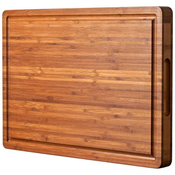 Tabla De Cortar De Madera De Bambú Para Cocina, Tabla De Charcutería De Queso Con Bloque De Carnicero De 1 "De Espesor, Con Asas Laterales Y Ranuras Para Jugo, 16X11"