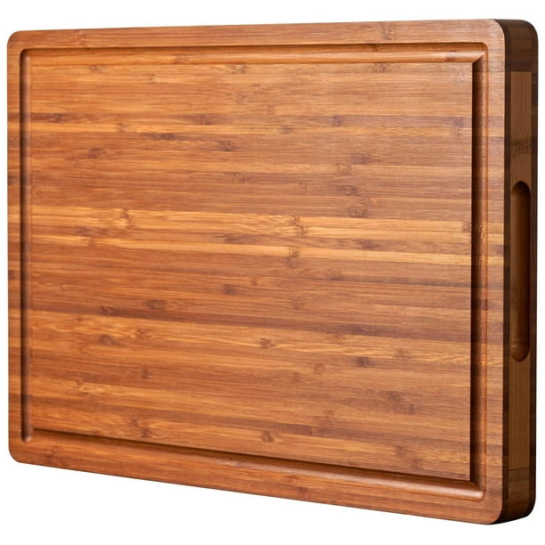 Tabla De Cortar De Madera De Bambú Para Cocina, Tabla De Charcutería De Queso Con Bloque De Carnicero De 1 "De Espesor, Con Asas Laterales Y Ranuras Para Jugo, 16X11"