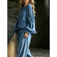 thumbnail image 3 of Women's 2 Piece Outfit, Crew Neck Lantern Long Sleeve Ruffle Hem Top & Elastic Cuff Jogger Pants Linen Look Casual Loungewear Set, 3 of 5