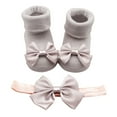 thumbnail image 4 of Wxolcjlv Warm Baby Socks Children Kids Soft Bottom Shoes Bowkot Princess Floor 1Pc + 1Pc Bow Hairband Cute Soft Socks,0M-12M, 4 of 5